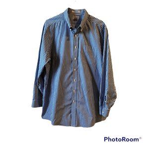 LL Bean Wrinkle Free Traditional Fit Check Button Down Men Size 17.5 - 36